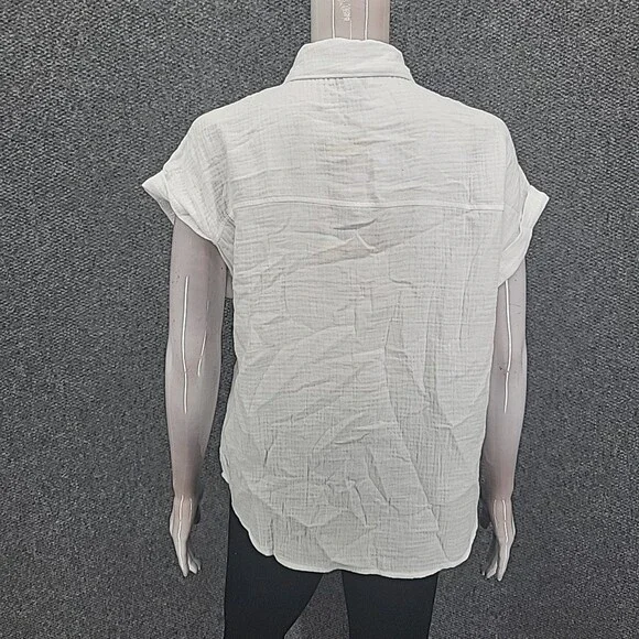 Jessica Simpson Womens Shirt Top Small Size White Button Short Sleeves Gauze - Picture 4 of 11